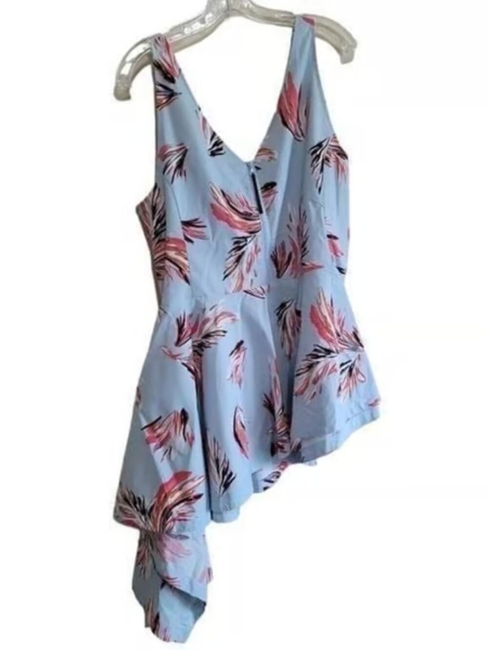 Asymmetrical Sleeveless Feather Print Peplum Top